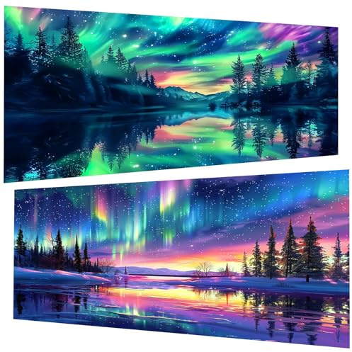 Pujeknm 2 Stück Diamond Painting (30x60 cm), 5D Diamant Painting Erwachsene, DIY Aurora Diamant Art Bilder Groß Set für Wohnzimmer Schlafzimmer Wand Dekoration Geschenke (2er set)