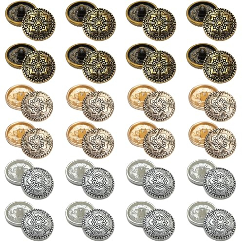 Guyode 24 Piezas Botones Dorados Vintage Antiguos de Metal, Botones para Blazer Metalicos Vintage de Chaqueta de Metal Decorativos para Abrigos Chaqueta Camisa Uniforme