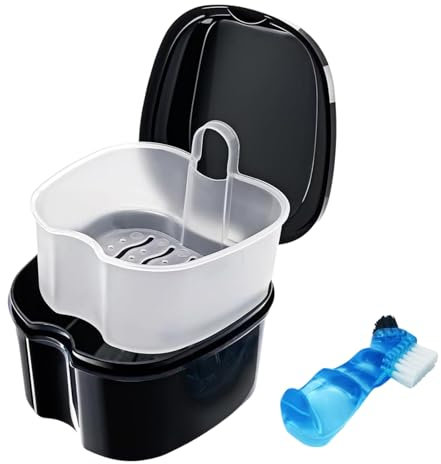 Kit de nettoyage pour prothèses dentaires avec brosse à prothèses dentaires - Boîte de rangement portable - Noir