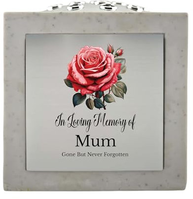 In Loving Memory Of Memorial Rose Bowl Grave Marker Flower Pot Vase With Rose Design Mum Dad Grandad & Lots More White/Silver (UV PRINTED) (Mum)