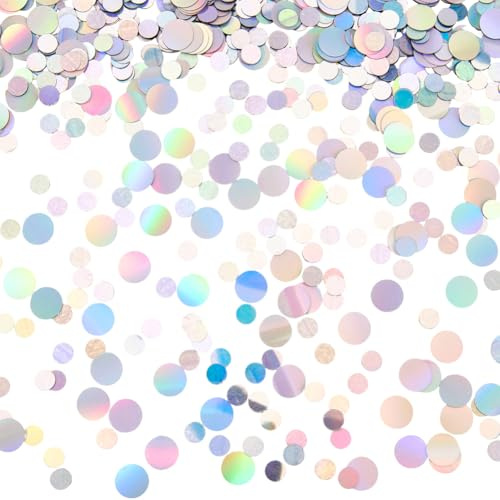 SOFPLATE 1 scatola Da 60g di Coriandoli Olografici Circolari Coriandoli Rotondi Iridescenti Da Tavolo Sparsi Da 6mm e 10mm Puntini Arcobaleno Glitterati Forniture per Matrimoni Compleanni Addio Al Nub