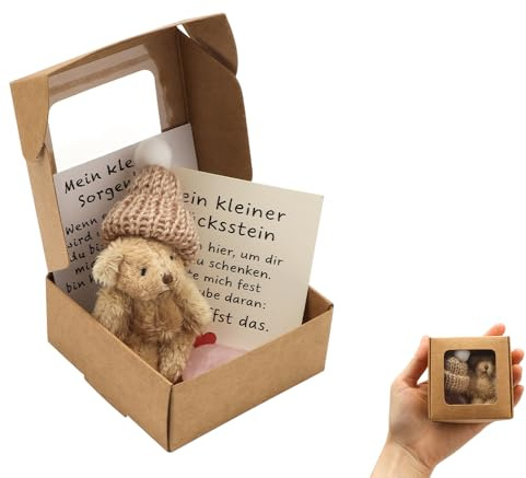 WALLFID Piedras de la Suerte Regalo Motivador con Mini Oso Positivo, Piedras de la Suerte para Niños y Adultos, Piedra del Valor Antiestrés, Amuleto de Bolsillo para Amigos y Familia
