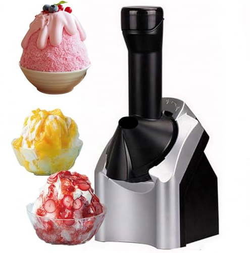 Heladera para frutas con 34,5 cm de altura y 15 cm de base, funcionamiento con un solo toque y diseño con bloqueo de seguridad, incluye múltiples accesorios para hielo picado y helados