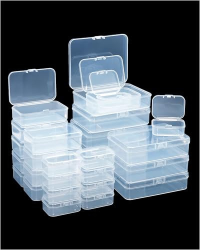 Forever bene Set 28 Scatole Porta Oggetti in Plastica con Coperchio (3 Misure) - Organizer Trasparente per Diamond Painting, Minuteria, Viti e Gioielli, Fai da Te