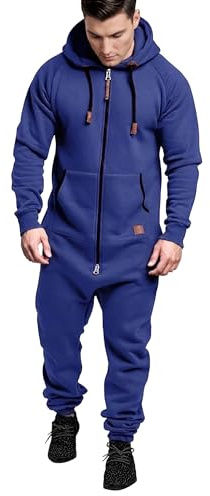 Herr Fleecefodrad Jumpsuit med Huva, Dragkedja, Heltäckande Pyjamas, Playsuit, Jogger Sweatsuit, Romper Overall, Vinter Träningsoverall