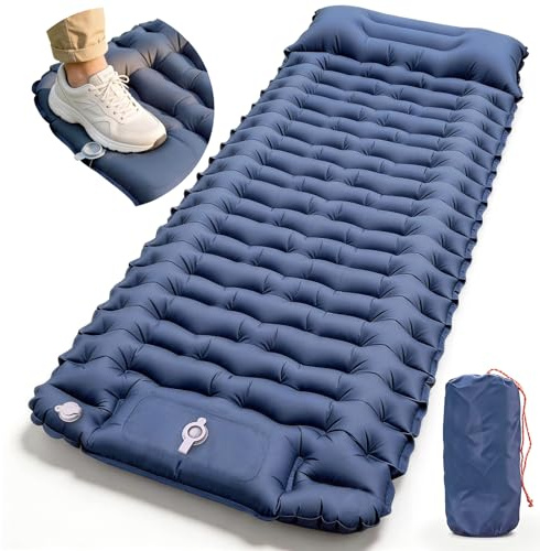 Camping Sleeping Pad with Built-in Foot Pump, Extra Thick Inflatable Camping Mattress for 2 or Couples, Ultralight Sleeping Mat with Pillows, Compact Air Bed for Camping&Tent