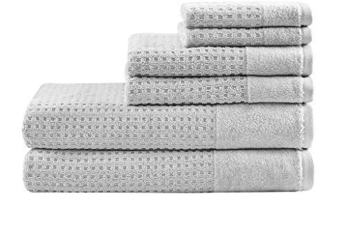 Madison Park Spa Waffle 100% Cotton Luxurious Towel Set, Premium Texture Waffle Weave, Highly Absorbent, Quick Dry, Hotel & Spa Quality Wash Clothes for Bathroom, Assorted Sizes, Grey 6 Piece