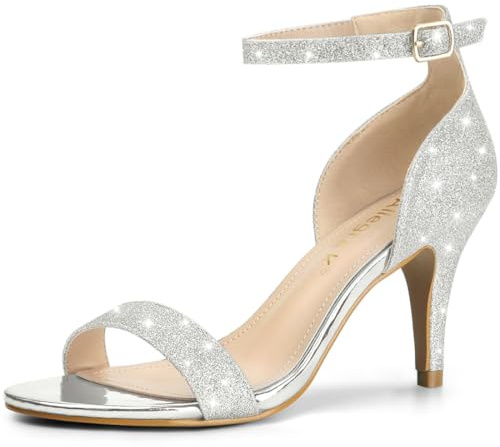 Allegra K Donna Sandali con Tacco a Spillo con Cinturino alla Caviglia Glitter D'argento 36