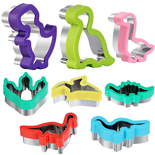 Dinosaur Cookie Cutters Set - Stainless Steel Shaped Cookie Candy Food Cutters Molds for DIY, Kitchen, Baking, Kids Dinosaur Theme Birthday Party Supplies Favors (8pack)
