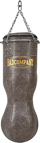 Bad Company Vintage Jab & Hook Boxsack als Erdnuss-Form inkl. Heavy Duty Vierpunkt-Stahlkette und Metallring I Kunstleder Punching Bag gefüllt 100 x 35 cm