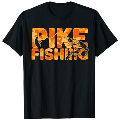 Pike Fisherman Orange Camouflage Pêche au brochet T-Shirt