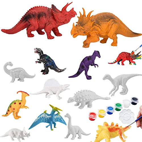 TuYines Dinosaurier Malset für Kinder,Dinosaurier Figuren Bastelset,14pcs 3D Dinosaurier Spielzeug Malsets, Kinder ab 4 5 6 7 8 9 10 Jahre alt Jungen Mädchen,Malen Sie Ihr Eigenes Dino (B)