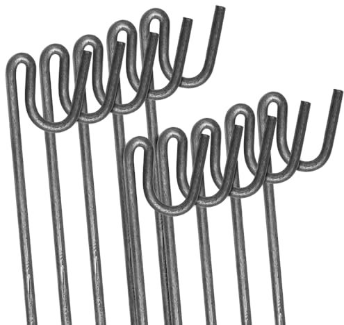 ANSIO Steel Fencing Pins 1.2m Long 8mm Thick Non-Galvanised Metal Stakes For Temporary Outdoor Garden Decking & Fencing With Shepherds Crook Head (10 Pack), Grey