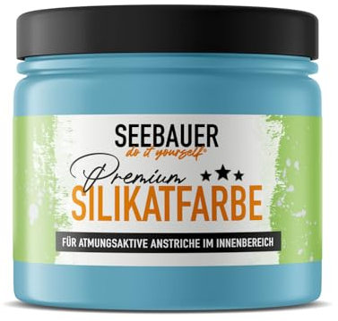 SEEBAUER diy Silikatfarbe Blau 300ml für Innen (No. 819 Arctic Blue) Atmungsaktive Mineralfarbe für Allergiker - Abwaschbare Wandfarbe - Blautöne hohe Deckkraft