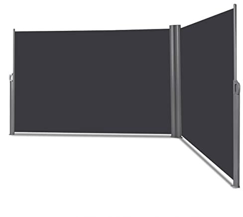 TANGZON Retractable Side Awning, Aluminum Outdoor Privacy Screen Fence with Convenient Handle, Garden Blind Privacy Divider Wind Breaker for Patio Balcony Terrace (600 x 160cm, Grey)