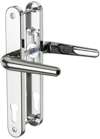 Bwintech 1 Set Polished Chrome UPVC Door Handle Set Stainless Steels 304, 92mm Backset,122mm Screw Hole Distance, 219mm Plate Length Front Door Handles for UPVC Door