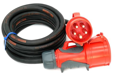 CEE Starkstromkabel (1,5m-50m) 32A Verlängerungskabel Titanex H07RN-F 5x4mm² mit PCE Grip Stecker und Kupplung, Business-Line von Event-Kabel (5 Meter)