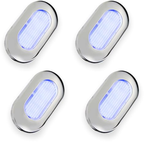 CLGMarine 4PCS LED Courtesy Light Step Lights Accent Utility Lighting Surface Mounted for Boat IP67 Waterproof Lamp Yacht RV Caravan Light Stainless Steel Cover 12VDC (Blue), E012082-EMX