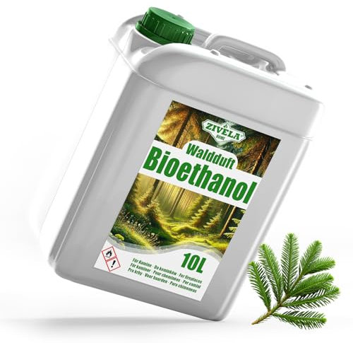 Bioéthanol 96,6 % 10 l | Alcool bio parfum forêt 96,6 % 10 l | Bioéthanol pour cheminée, cheminée de table, cheminée au bioéthanol | Parfum forêt au bioéthanol | Combustion propre, sans fumée, flamme