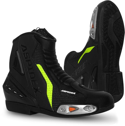 Bottes de moto pour hommes Bottes de moto en cuir de sport Chaussures de moto avec semelle en caoutchouc noir Bottes, 44 EU