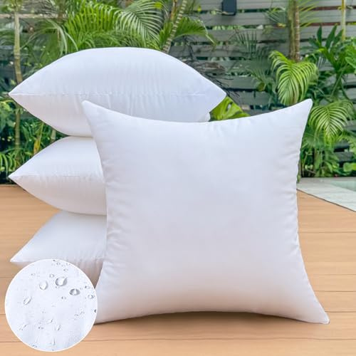 OTPIPCS 45x45 cm Outdoor Kissenfüllungen 4er Set wasserdichte Zierkissen für Gartenmöbel Sofa & Terrasse Weiße Quadratkissen mit Premium-Füllung Wetterfest & Dekorativ Couch Cushions