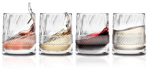 NTIGNIS® Coffret 4 Verres à Whisky 350 ml – Verres Épais, Sans Plomb, Motif Découpé Élégant, Boîte-Cadeau Deluxe