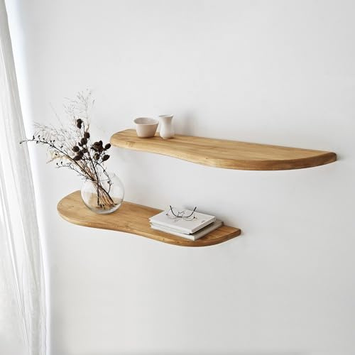 Solid Wood Wall Shelf (2 Pieces), Oak Color, 100 x 25 cm | Durable & Stylish Design | Perfect for Home Decor & Organization