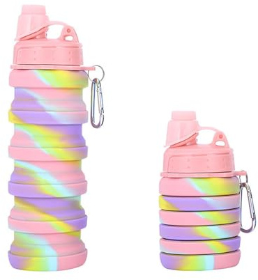 hssopa Bouilloire,Gourde Sport,Gobelet Pliable 500ML,Gourde BPA-Frei,Accessoires Trekking Camping Voyage Travail,Bouteille Pliable 500 ML (couvercle, rose)