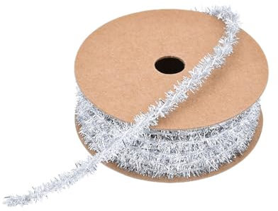 BrightGlow Guirlande de guirlandes de Noël fines - Mini guirlande de Noël - Ruban cadeau décoratif - Ruban cadeau brillant - Guirlande fine pour cadeau de sapin de Noël - 8 mm - Argent - 10 m