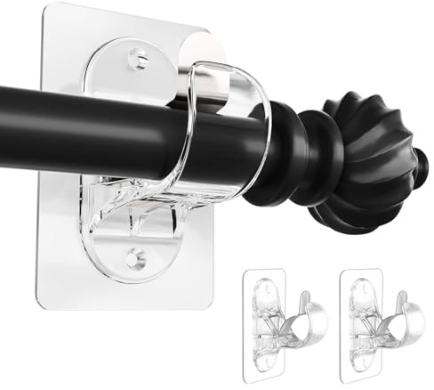 BelleVive 2 Piezas Soporte de Barra de Cortina sin perforar, Transparente Adhesivo Soporte de Barra de Cortina, sin Agujero, Gancho Multifuncional para Barra de Cortina sin Clavos para baño, Estilo