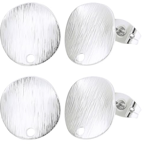 Beebeecraft 1 caja de 20 pendientes con Cierre de Presión Y 925 postes de Plata de Ley Chapados En Plata con Textura Irregular Planos Y Redondos con Agujeros para la Fabricación de Joyas Colgantes.