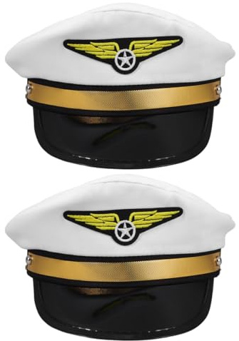 DOITOOL 2 Gorras de Piloto Ajustables de Color Blanco para Adultos, Material de Tela y Plástico, Ideales para Fiestas Temáticas y Presentaciones en Escenario