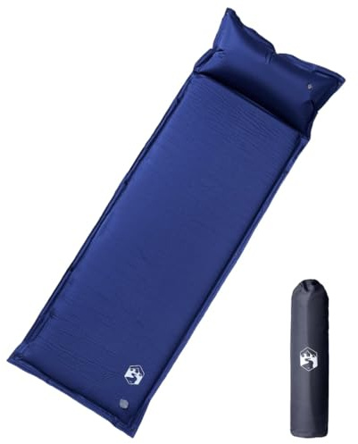 Ziaphsol Matelas auto-gonflant avec coussin intégré, bleu marine, 195 x 64 x 4,5 cm, mousse 19D, revêtement en PVC, portable, pliable, léger pour camping, randonnée, trekking, voyage, festival