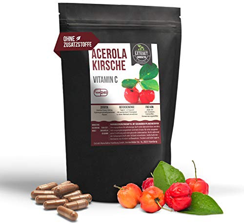 Acerola 240 Kapseln | 500mg pro Kapsel | natürliches & unbehandeltes Vitamin C | vegan & ohne Zusätze (240)