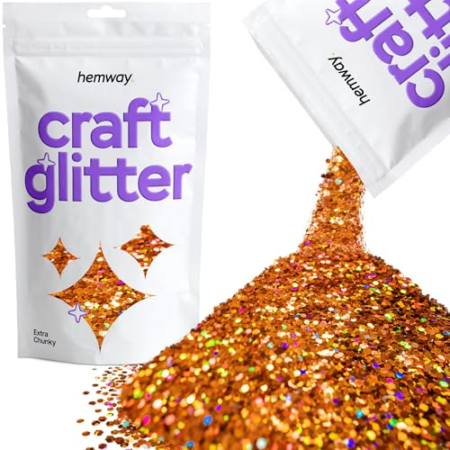 Hemway Craft Glitter Copper Holographic 100g Extra Chunky Glitter | for Crafts, Resin, Cosmetic, Nail, Face, Body, Festival, Tumblers, Art, Candle, Crafting