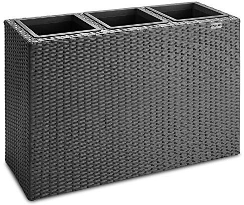CASARIA® Macetero Exterior con 3 Macetas Internas Extraíbles Jardinera Poliratán con Drenaje de Agua 83x30,5x60cm Negro
