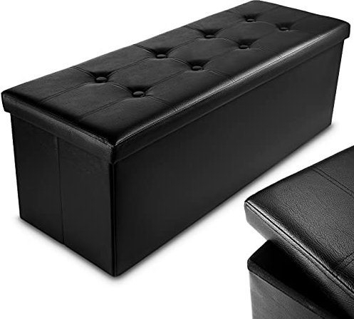 Nyxi Faux Leather 110 * 38 * 38cm Black Ottoman Foldable Storage Boxes Seat Foot Stool Storage Box with Lids for Kids Toys, Bedroom, Hallway, Living Room