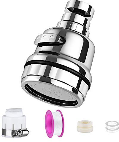 Qoosea 360 Degrés Aérateur de Robinet Pivotant Tête de Robinet de Cuisine 3 Modes Réglable Douche Tête Filtre Pulvérisateur Pour Cuisine Salle De Bain (Court)