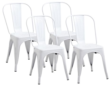 GrandCA HOME Set di 4 Sedie Impilabili in Metallo Sedia da Pranzo Sedia da Bar, Ideale per Sala da Pranzo, Cucina, Bar e Soggiorno, Bianco