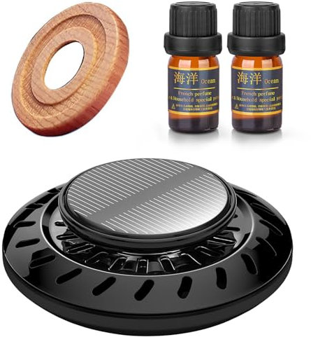 Kwak's Auto-Lufterfrischer, Rotierender Solar-Auto Duft Innenraum mit ätherischen Ölen, Auto-Dekoration, Duft Auto Lufterfrischer (Schwarz)