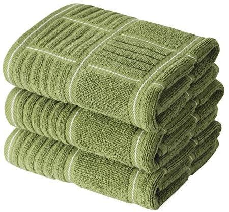 Anyi Paños de Cocina Resistentes y absorbentes con Lazo para Colgar, 100% algodón, Toallas de Bar de té (16 x 26 Pulgadas, Juego de 3) (Verde)