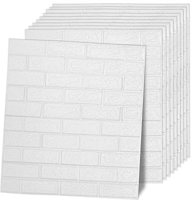 Jopassy 40 Stück 77 x 70 cm 3D Wandpaneele Selbstklebend Ziegel Tapete Weiß Klebetapete Wandtapete Wasserdicht Steintapete Wandaufkleber Steinoptik Ziegelstein, für Küche Schlafzimmer Badezimmer