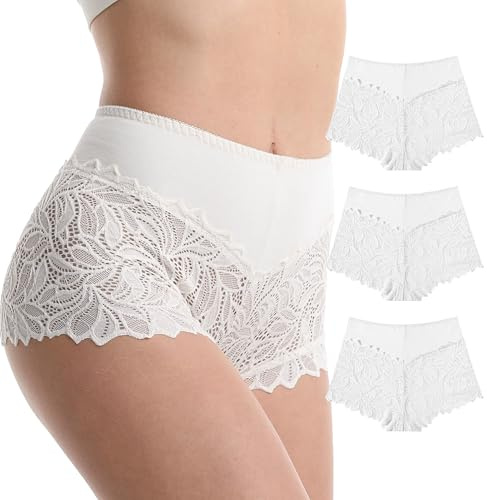 Trifolium High Waist French Knickers Floral Lace Panties Stretchy Sheer Underpants