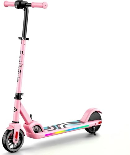 FanttikRide C9 Pro Kids Electric Scooter Ages 8-12, Colorful Rainbow Lights, E-Scooter for Kids 3.9-5.2 ft, 132 lbs, 5 Miles Range, Up to 40 min Ride Time, 5/8/10 MPH, 3 Adjustable Heights, Pink