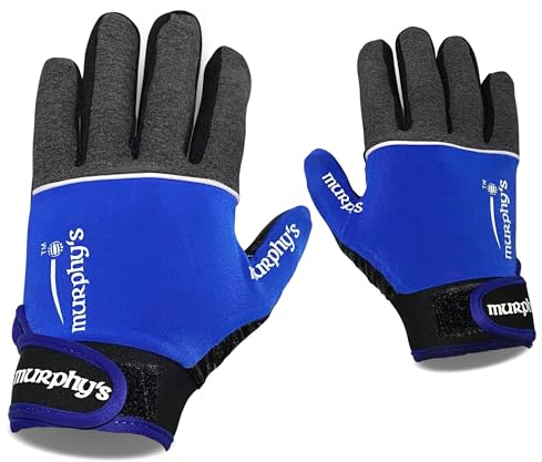 Murphys V2 gaeliska fotboll barnhandskar, premium latex fältspelare vantar, hållbar krok och ögla stängning, grå och blå