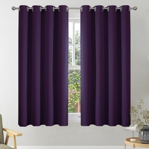 VEHEDE Purple Blackout Curtains for Small Window, Thermal Insulated Bedroom Curtain 2 Drapes, Living Room Short Curtains, Noise Reducing Curtain, W46 x L54 Inch, Purple, 2 Panels