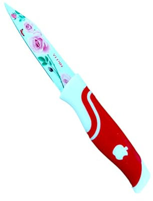 Super Mundo - Cuchillos de Cocina de Cerámica con Flores,ideal para Cortar Verduras y Frutas (94060) (Rojo)