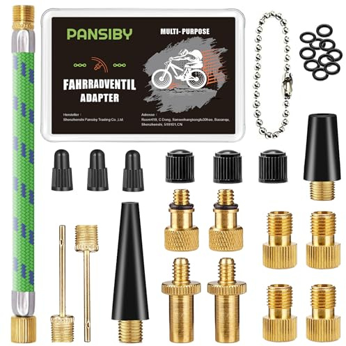PANSIBY Cykelventiladapter, cykelventiladapter set med förvaringsbox, alla ventiler SV DV AV Dunlop blixtventil, fransk bilventil, presta-ventil, pumpadapter för kompressor cykelpump