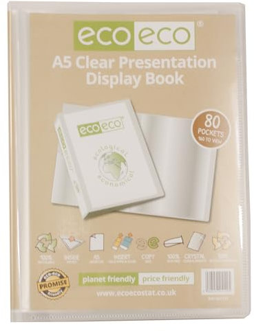 eco-eco eco149 Präsentationsbuch, A5-Format, 50% recycelt, 80 Taschen, transparent, Präsentationsmappe mit Kunststoffhüllen