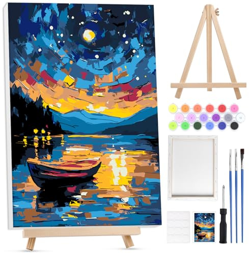 Lxmsja Paisaje Pintar por Numeros Adultos con Marco, con Caballete de Madera, DIY Cuadros para Pintar por Números Paisaje Lienzos, Pintura Acrilica Manualidades Decoracion Hogar Pared 20x30cm
